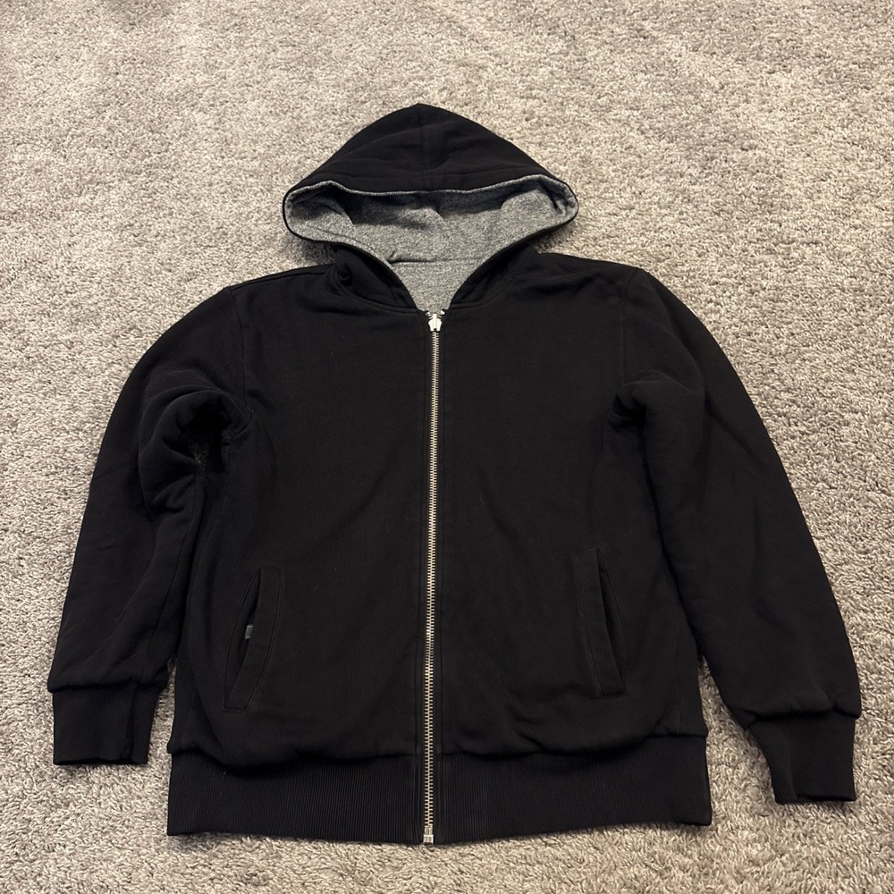 Roots Canada Full Zip Up Reversible Hoodie Black Mens Small Maple Leaf Beaver